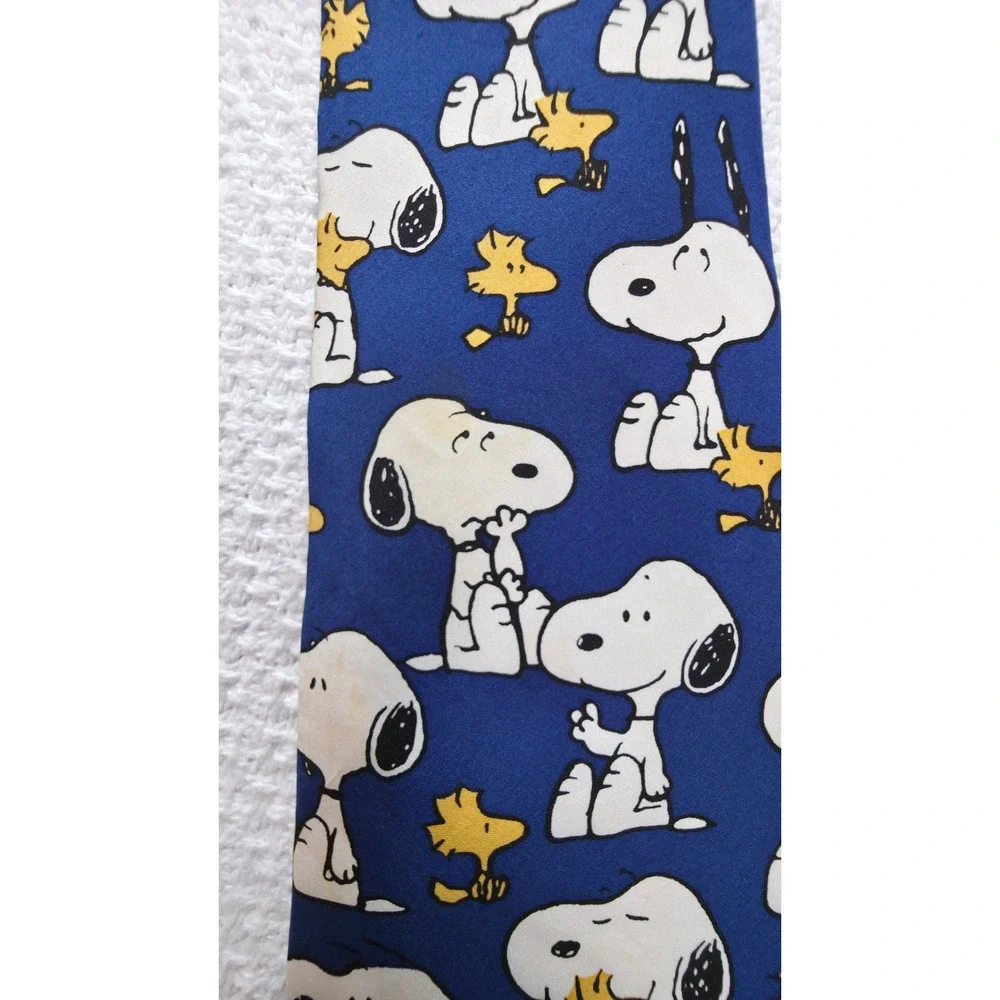 Peanuts Snoopy Woodstock Tie Men One Size Blue Polyester Vintage Novelty Necktie